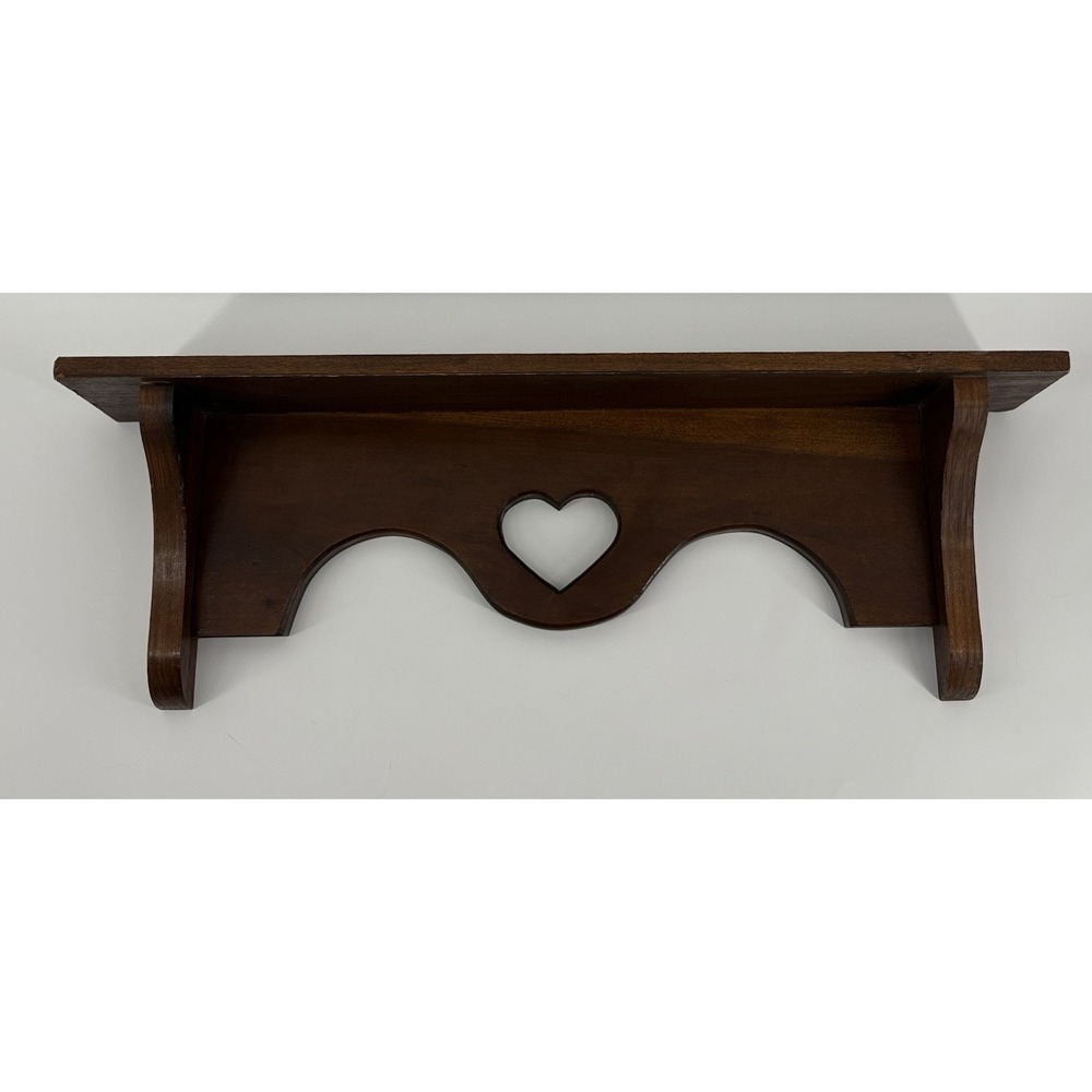 Vintage Wood Heart Cutout Wall Decor Shelf Country Cottage Rustic Walnut Flaws
